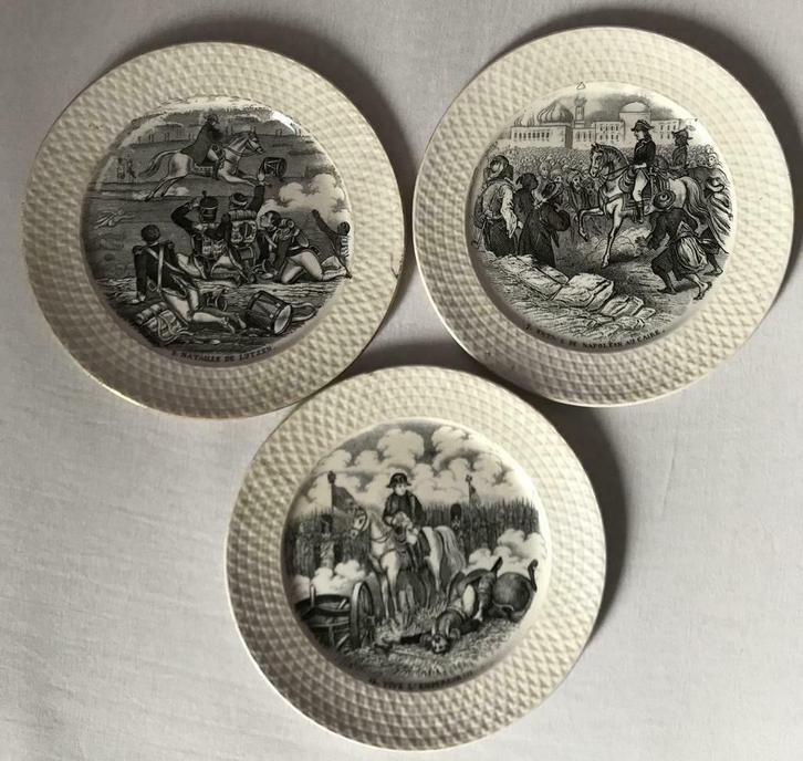 ANTIEK drie bordjes voorstelling Napoleon Bonaparte, Antiek en Kunst, Antiek | Wandborden en Tegels, Verzenden