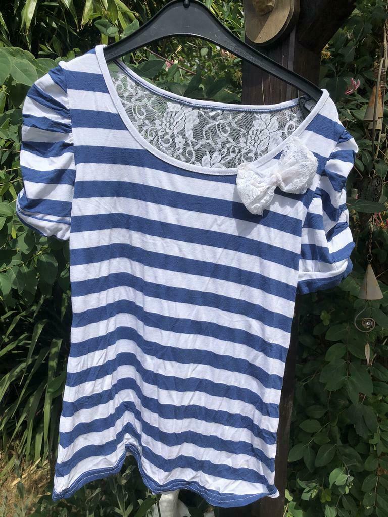 Blauw wit gestreept t-shirt bloesje, Ophalen of Verzenden, Blauw