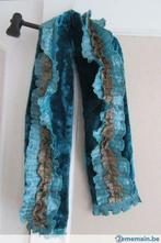 écharpe foulard tissu turquoise satin-velours un peu de brun, Écharpe