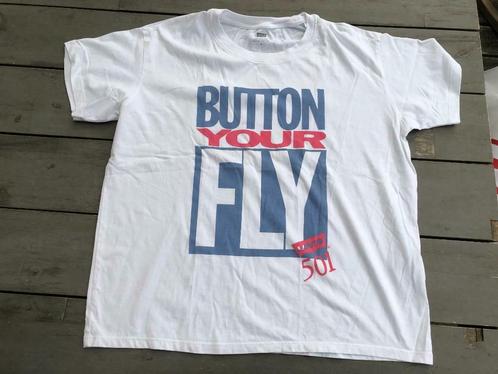 Levi's M wit t-shirt met Button Your Fly-patroon, ronde hals, Kleding | Dames, T-shirts, Nieuw, Maat 38/40 (M), Wit, Korte mouw