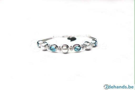 Zilveren armband 925 bezet met parels en topaas, Handtassen en Accessoires, Armbanden, Nieuw, Zilver