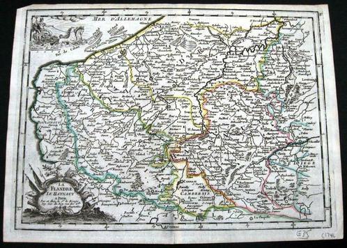 K6 La Flandre Le Haynaut c. 1746 Kaart Vlaanderen Henegauwen, Boeken, Atlassen en Landkaarten, Gelezen, Landkaart, België, Voor 1800