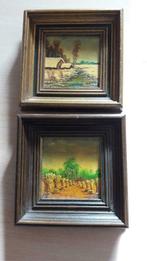 2 schilderijtjes op doek landschapstafereel, Ophalen of Verzenden