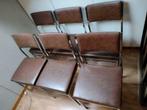 6 stoelen met metalen frame en lederen zitting, Huis en Inrichting, Stoelen, Vijf, Zes of meer stoelen, Gebruikt, Leer, Bruin