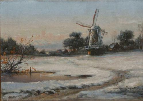 Jef-Louis Van Leemputten (1865-1948):Winterlandschap (47x42), Antiek en Kunst, Kunst | Schilderijen | Klassiek, Ophalen of Verzenden