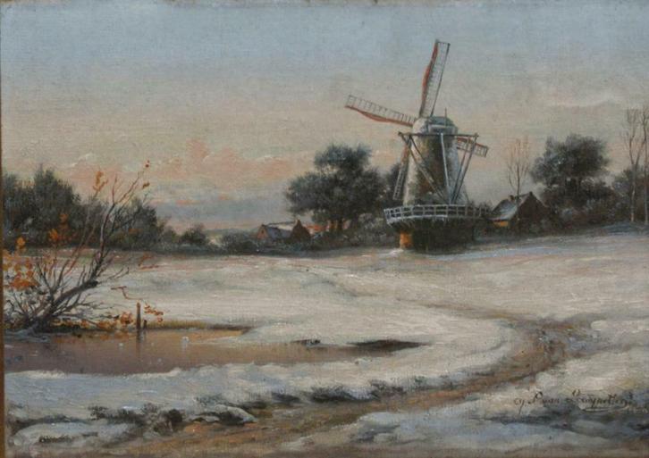 Jef-Louis Van Leemputten (1865-1948):Winterlandschap (47x42), Antiek en Kunst, Kunst | Schilderijen | Klassiek, Ophalen of Verzenden