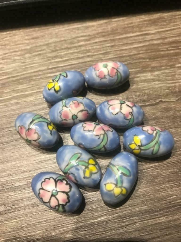 *Ovale Keramiek Kralen "Bloemen" (27 x 17 mm) 10 Stuks, Ophalen of Verzenden, Nieuw, Kraal