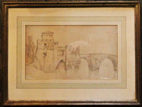 Ponte MILVIO ou MOLLO à Rome 1838 Lavis, Antiquités & Art, Art | Dessins & Photographie, Enlèvement ou Envoi