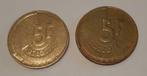 2 pièces de 5 francs "België" 1986 et 1993 Baudouin TB
