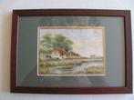 Cottage naast vijver. Originele antieke aquarel, Ophalen of Verzenden