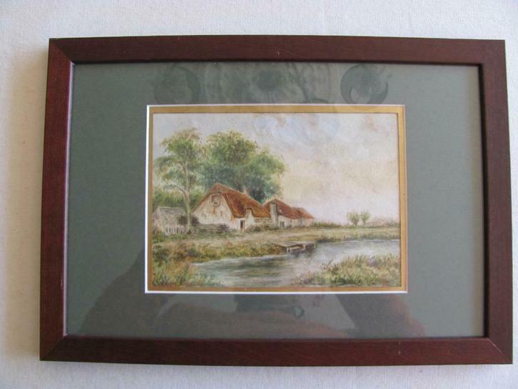 William Henry Harford (1840-1917) Cottage naast vijver., Antiek en Kunst, Kunst | Schilderijen | Klassiek, Ophalen of Verzenden