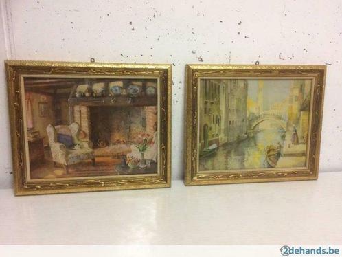 2 reproducties in retro kaders achter glas, Antiquités & Art, Art | Autres Art