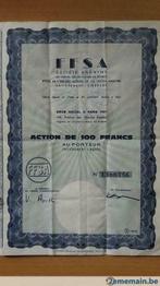 1 ffsa fiat aandeel 100 frank in perfecte staat met bonnen, Verzamelen, Ophalen of Verzenden