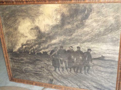 1914 Willem DELSAUX fusain dessin guerre WW I soldats Ypres, Antiquités & Art, Art | Peinture | Classique, Enlèvement