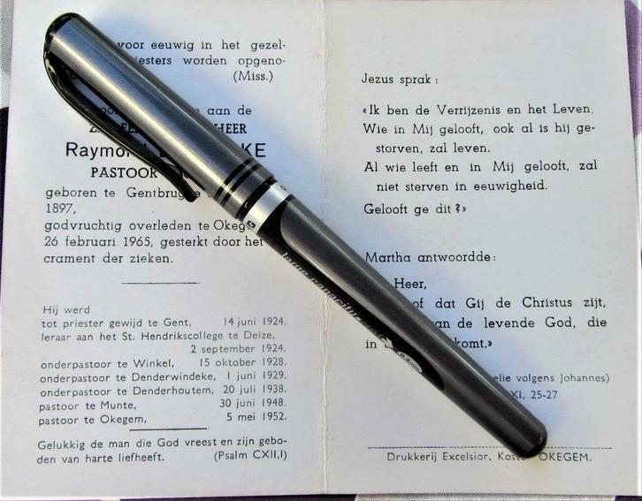 DOODSPRENTJE PASTOOR RAYMOND DE RIJCKE-GENTBRUGGE/OKEGEM, Verzamelen, Bidprentjes en Rouwkaarten, Bidprentje, Ophalen of Verzenden