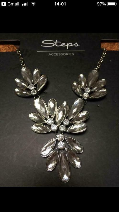 Feestelijke ketting steps, Handtassen en Accessoires, Kettingen, Nieuw, Overige materialen, Wit, Met strass, Ophalen of Verzenden