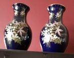2 belles vase bleu marine avec des fleurs, Antiquités & Art, Enlèvement
