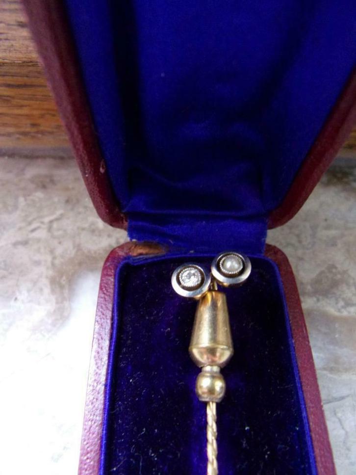 Antieke gouden dasspeld J.W. van Kempen & Zn, Verzamelen, Koningshuis en Royalty, Zo goed als nieuw, Speld(je) of Lepel(tje), Ophalen of Verzenden