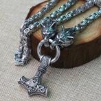Koningsketting met Viking hanger Mjölnir, Handtassen en Accessoires, Kettingen, Verzenden, Nieuw, Zilver, Overige materialen