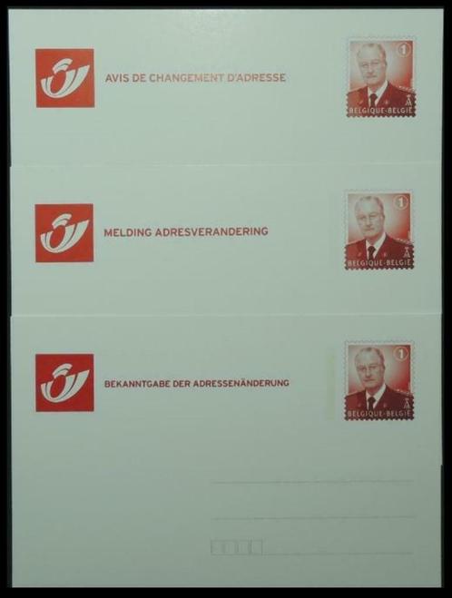 Postwaardestukken 3 meldingen Adresverandering (3 talen), Postzegels en Munten, Postzegels | Europa | België, Overig, Postfris