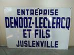 Ancienne plaque émaillée Entreprise Denooz-Leclercq Juslenvi, Collections, Utilisé, Enlèvement ou Envoi, Panneau publicitaire