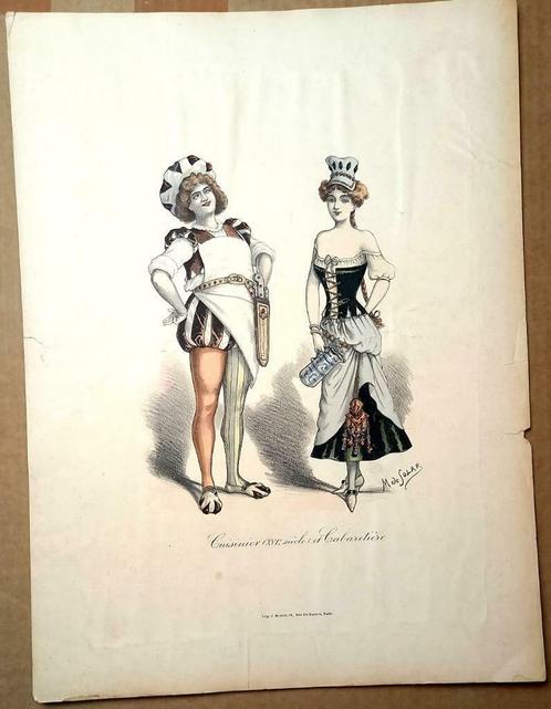 Prent Cuisinier et Cabaretière - M de Solar, Antiek en Kunst, Kunst | Litho's en Zeefdrukken, Ophalen of Verzenden