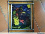 Gekleurde glasraam verwerkt in loodraam TIJLE & NELE, Antiek en Kunst, Kunst | Overige Kunst, Ophalen