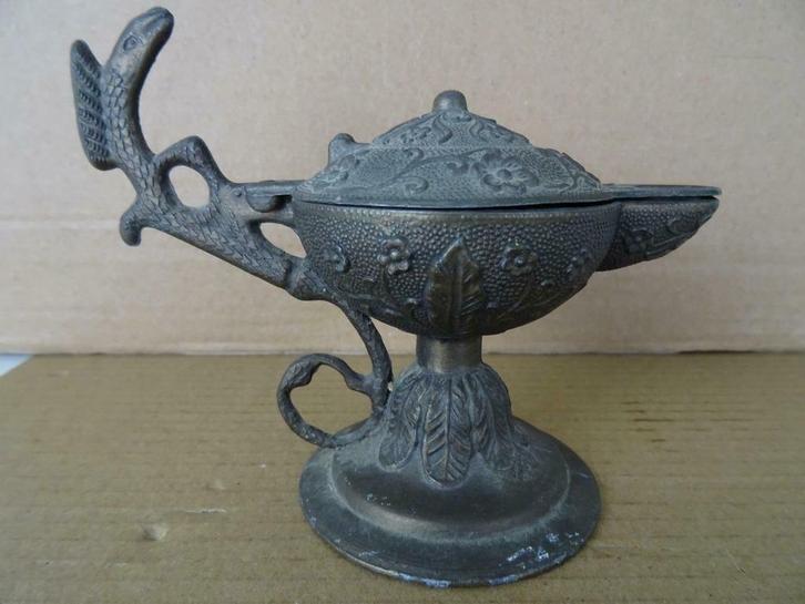 Vintage olielamp antiek koperen olielampje griffioen 1950, Antiek en Kunst, Antiek | Verlichting, Ophalen of Verzenden