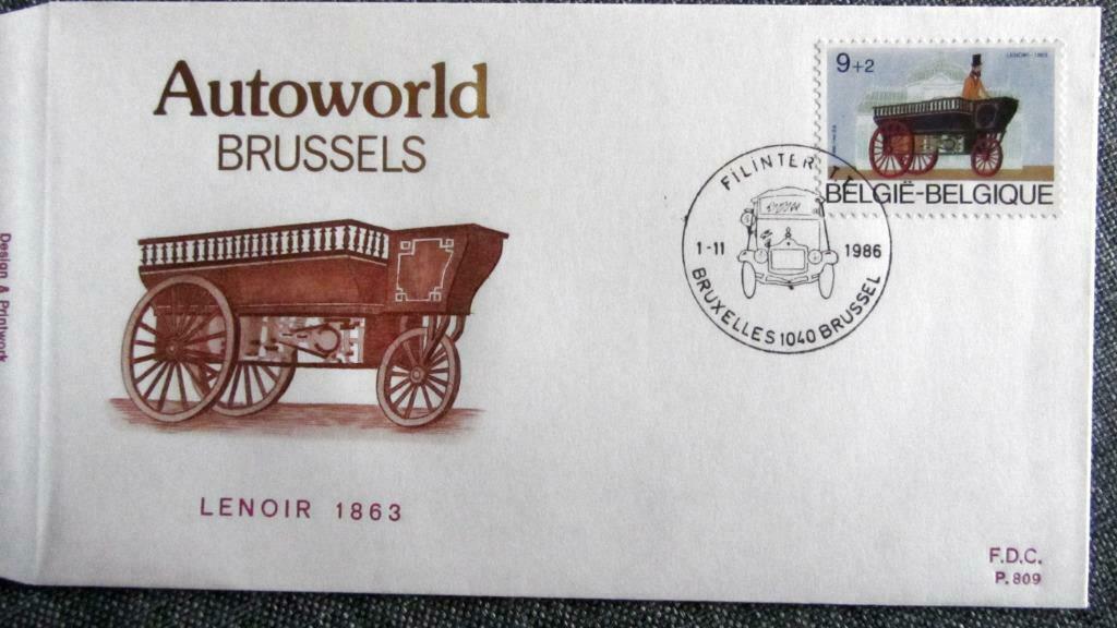 FDC-VERVOERMIDDELEN-TRAM-TREIN-AUTO-KOETS-FIETS- BELGIË, Ophalen of Verzenden, Gestempeld, Auto's