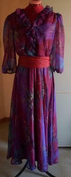 robe longue voile mauve/bordeaux à motifs avec ceinture 40, Taille 38/40 (M), Porté, Enlèvement ou Envoi