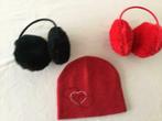 Chapeau rouge brillant - cache-oreilles rouges et noirs, Comme neuf, Fille, Bonnet, Enlèvement ou Envoi