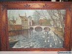 Oud schilderij op doek, zicht op Minnewater Brugge, getekend, Antiek en Kunst, Kunst | Schilderijen | Modern