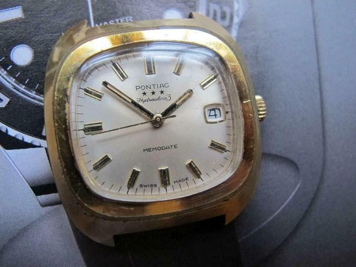 Vintage XL gp Pontiac Hydraulica 3 Memodate 1973 nagezien, Antiek en Kunst, Antiek | Klokken, Ophalen of Verzenden