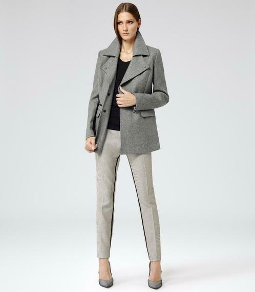 ZGAN grijze Reiss mantel wol, cashmere, leder, Kleding | Dames, Jassen | Winter, Zo goed als nieuw, Maat 34 (XS) of kleiner, Grijs