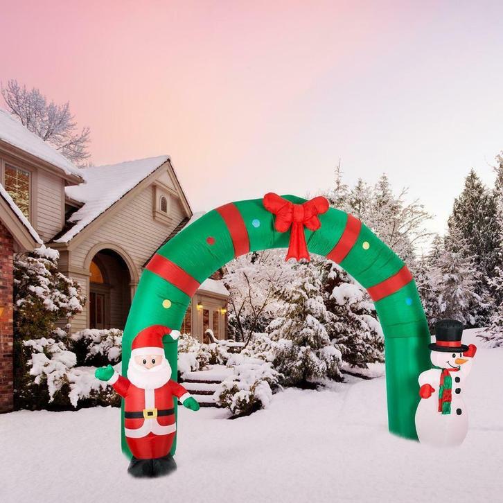 Opblaasbare Kerstman & Sneeuwman Met Welkomstboog. Verlicht, Diversen, Kerst, Nieuw, Ophalen of Verzenden