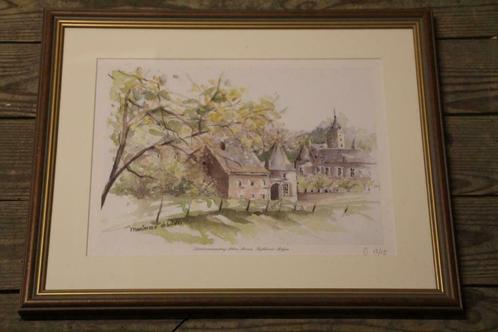 Aquarel Alden Biesen, Huis en Inrichting, Woonaccessoires | Schilderijen, Tekeningen en Foto's, Zo goed als nieuw, Schilderij