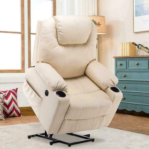 Sta-Op-Stoel Massage Fauteuil Relax Stoel Verwarmd! Creme, Maison & Meubles, Chaises, Neuf, Enlèvement ou Envoi