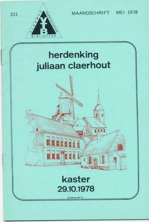 Herdenking Juliaan Claerhout - Kaster 1978 - VTB 1978, Livres, Religion & Théologie, Utilisé