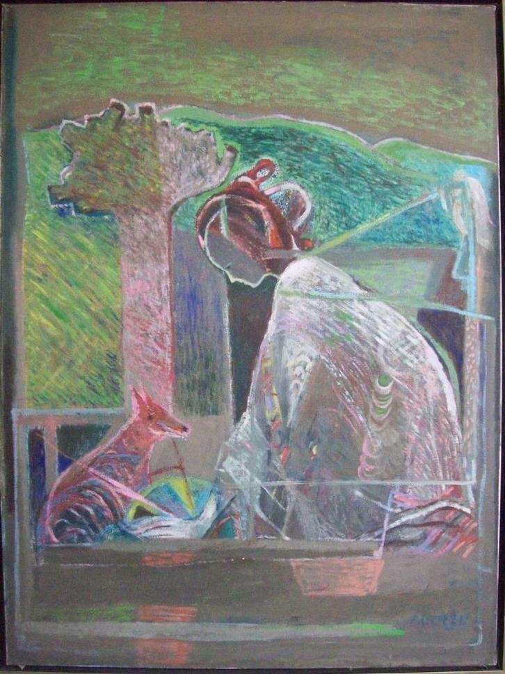 "Cérémonial" - André Goezu, Antiek en Kunst, Kunst | Schilderijen | Modern, Ophalen of Verzenden