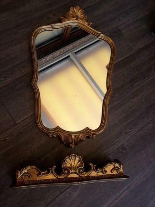 Ancien miroir doré avec tablette, Antiek en Kunst, Antiek | Spiegels