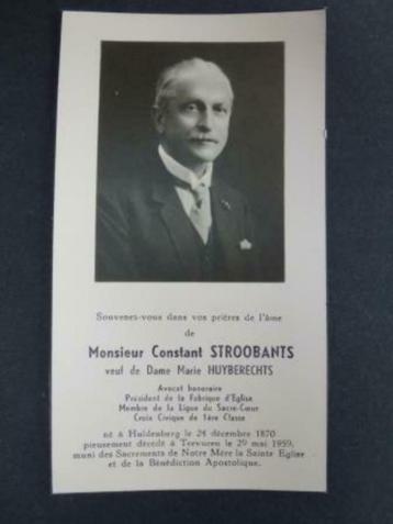 carte de mort Stroobants Constant  Huldenberg 1870, Envoi, Carte de condoléances