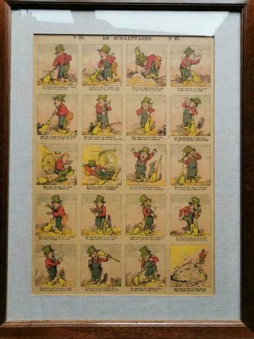 De straatvager oude illustratie van Jan in oude spelling, Antiek en Kunst, Antiek | Schoolplaten, Stad- en Dorpsgezichten, Ophalen