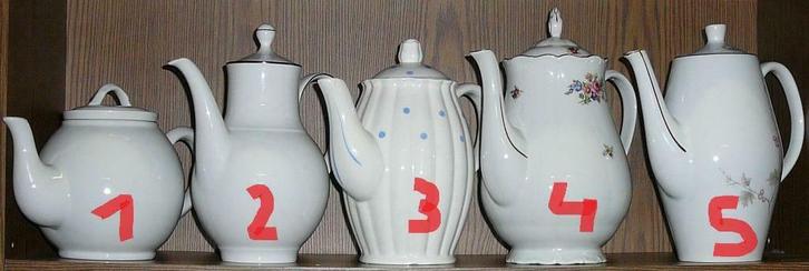Theepot + 4 koffiepotten  (1- 2 - 3 - 4- 5) (m), Huis en Inrichting, Keuken | Servies, Ophalen of Verzenden