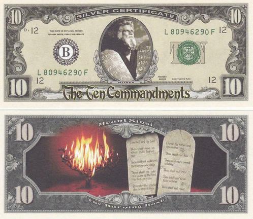 USA 10 US Dollar 'Ten Commandments' - Moses - NEW - Crisp, Postzegels en Munten, Bankbiljetten | Amerika, Los biljet, Noord-Amerika