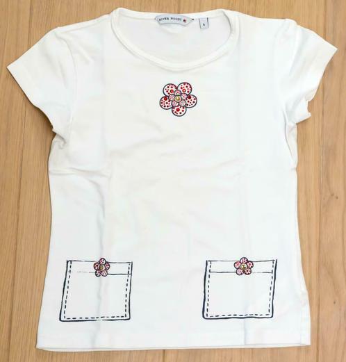 Witte T-shirt met bloemen, River Woods, maat 6 jaar, Kinderen en Baby's, Kinderkleding | Maat 116, Gebruikt, Meisje, Shirt of Longsleeve