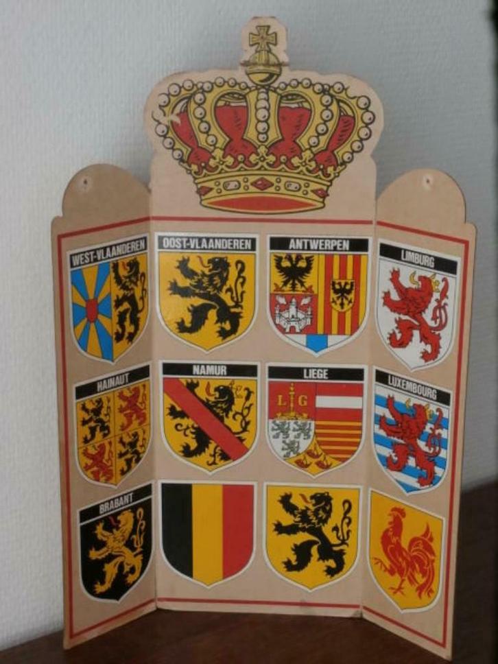 Antieke Emblemenkaart triptiek Belgische provincies, Antiek en Kunst, Antiek | Boeken en Manuscripten, Ophalen of Verzenden