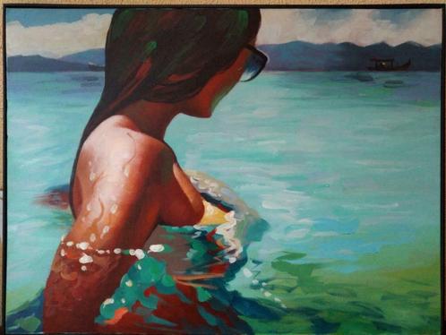 Girl in andaman sea 120x90cm, Antiek en Kunst, Kunst | Schilderijen | Modern, Ophalen of Verzenden