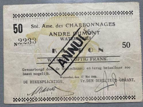 Waterschei kolenmijn 50 frank 1940, Postzegels en Munten, Bankbiljetten | Europa | Niet-Eurobiljetten, Los biljet, België, Verzenden