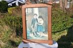§  grand cadre en chene avec panneau de bois couple d'enfant, Maison & Meubles, 75 cm ou plus, Enlèvement ou Envoi, Utilisé, 50 à 75 cm