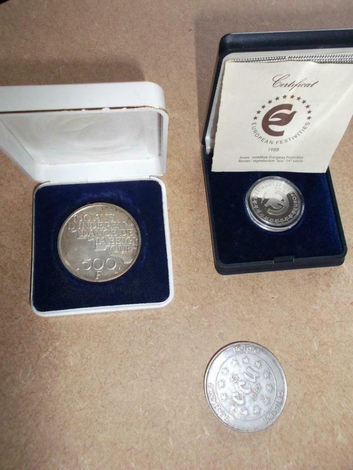 Pièces : 500 F 1980, European Festivities 1988, 5 Ecus 1987, Verzamelen, Overige Verzamelen, Nieuw, Ophalen